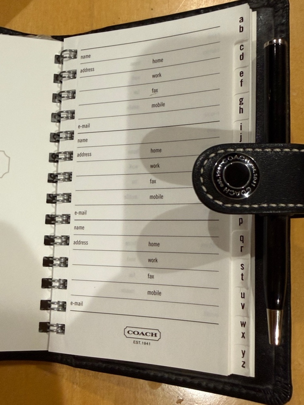 NWT Coach Black Leather Address Book White Contrast Stitching, Pen & Card slots - Picture 6 of 6